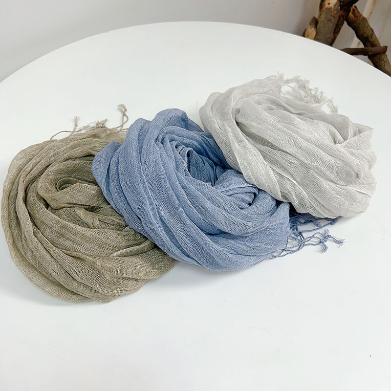 日系复古色亚麻围巾森女文艺百搭春夏透气披肩披肩丝巾防晒