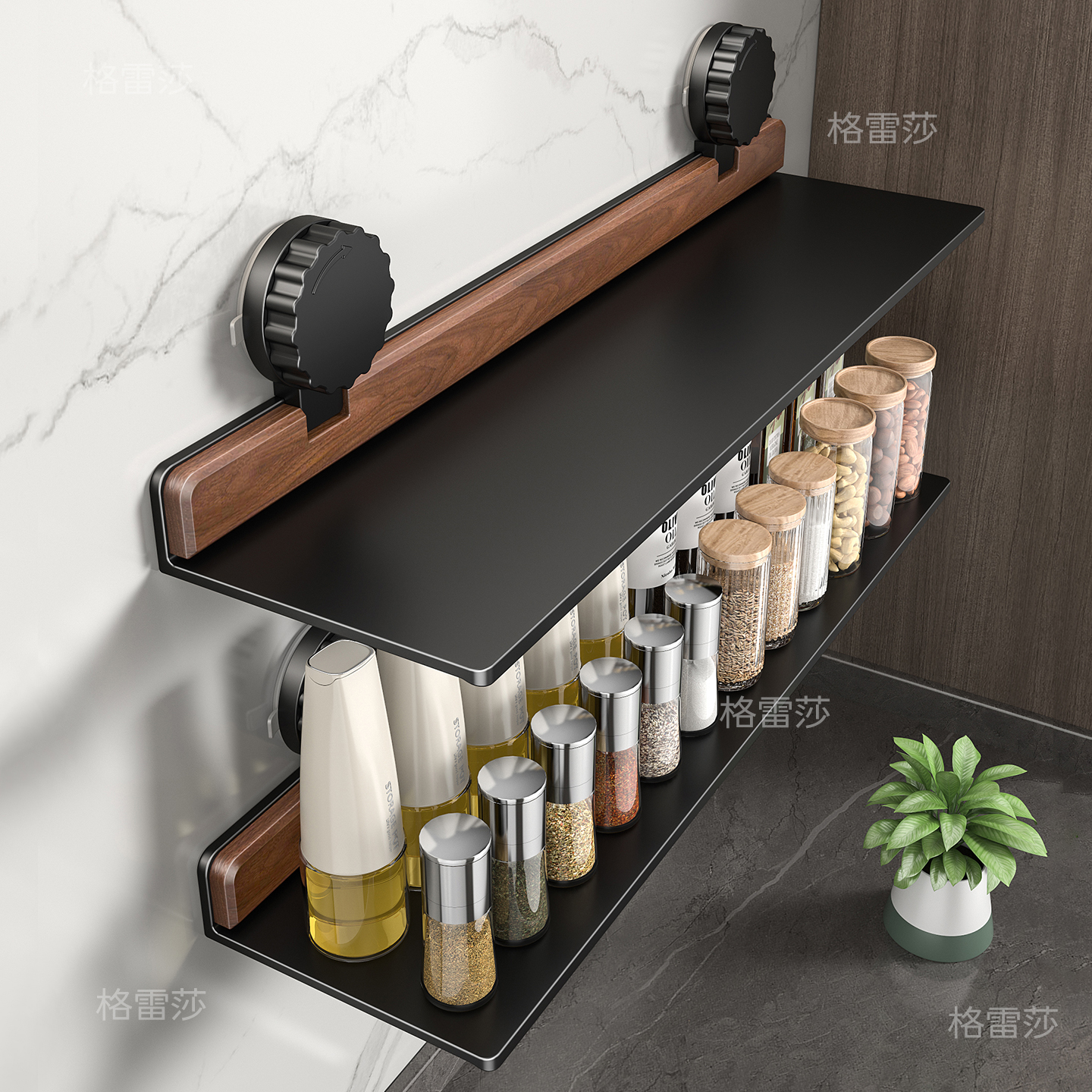 胡桃木吸盘一字长条板置物架