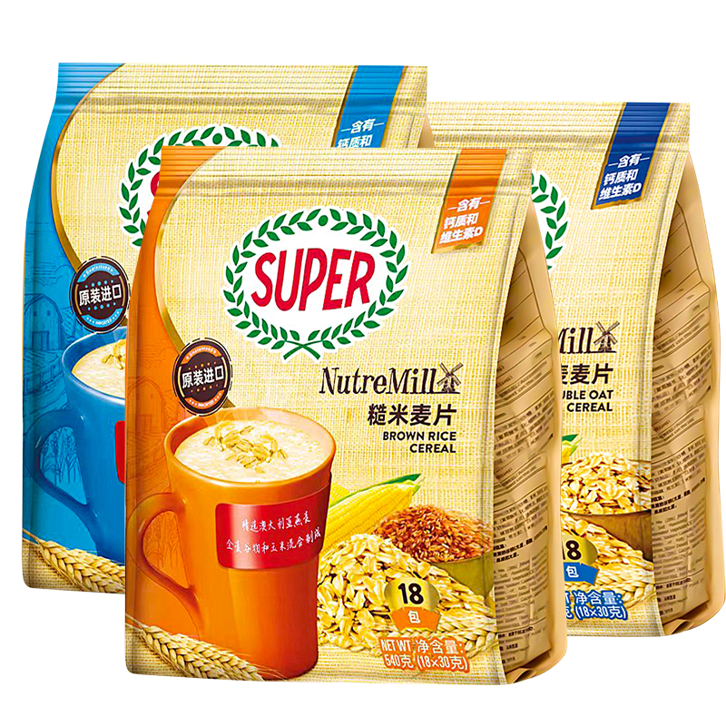 马来西亚进口super超级麦片原味无糖低糖即食即冲谷物营养早餐