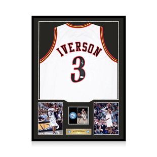 艾弗森 亲笔签名 费城76队白色职业风格球衣 Beckett认证 精装裱