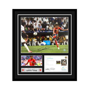 亚马尔 亲笔签名 西班牙队进球精彩得分瞬间照片 EM证书 精装裱