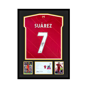苏亚雷斯 亲笔签名 2018-19赛季利物浦队球衣 EM证书 精装裱