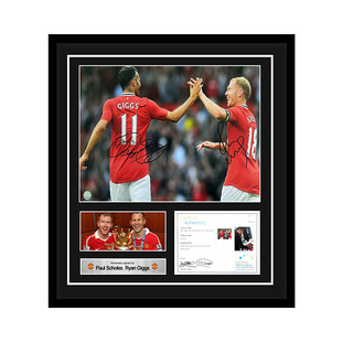 斯科尔斯&吉格斯 双亲笔签名曼联传奇经典照片 EM证书 精装裱