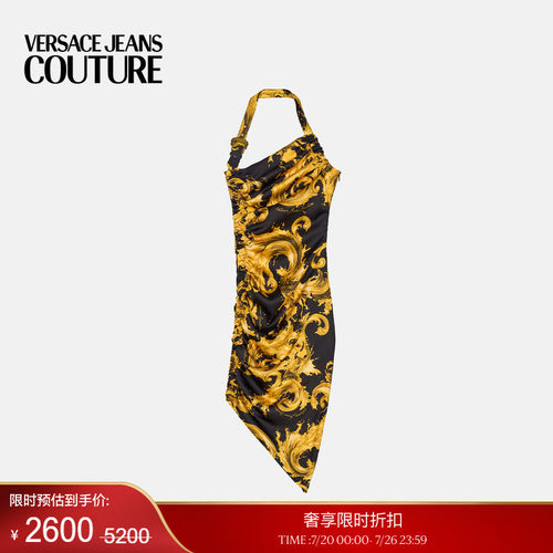 【季末优惠】VERSACE JEANS COUTURE 女士印花垂褶单肩迷笛连衣裙