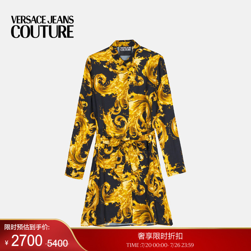 【季末优惠】VERSACE JEANS COUTURE 女士印花斜纹粘纤衬衫连衣裙