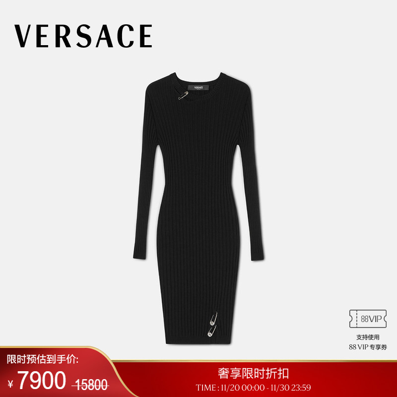 【季末优惠】VERSACE/范思哲 女士Safety Pin罗纹针织迷你连衣裙