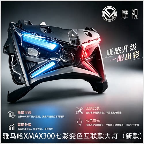 23-26款雅马哈XMAX300改装升级摩视LED透镜彩色大灯总成射灯无损