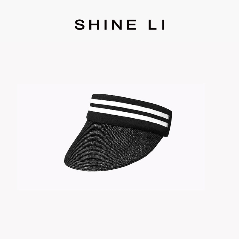 SHINE LI李姗  条纹弹力空顶帽 拉菲草帽 防晒遮脸大帽檐出游度假