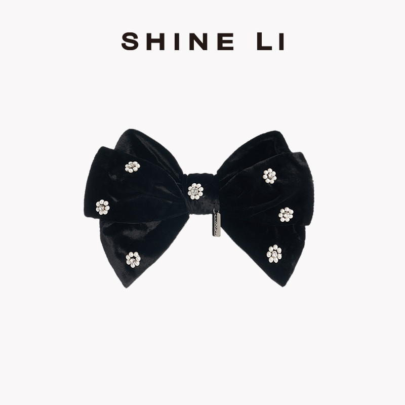 SHINE LI李姗【重手工珠饰系列】珠饰丝绒蝴蝶结发夹