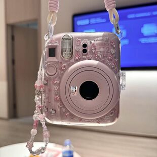 富士拍立得mini13透明外壳instax水晶立得硬壳相机保护壳子链条