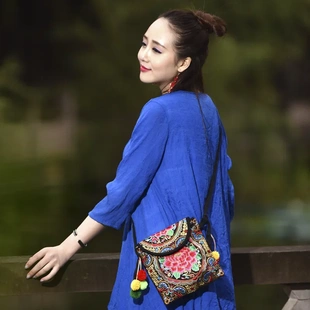 云南民族风绣花刺绣中年女包包帆布零钱包复古单肩斜挎手提包