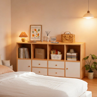 柜子收纳柜卧室书柜储物柜一体靠墙落地置物架书架带柜门简易矮柜