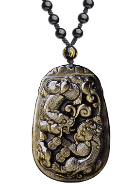 黑曜石双貔貅吊坠金曜石貔貅项链