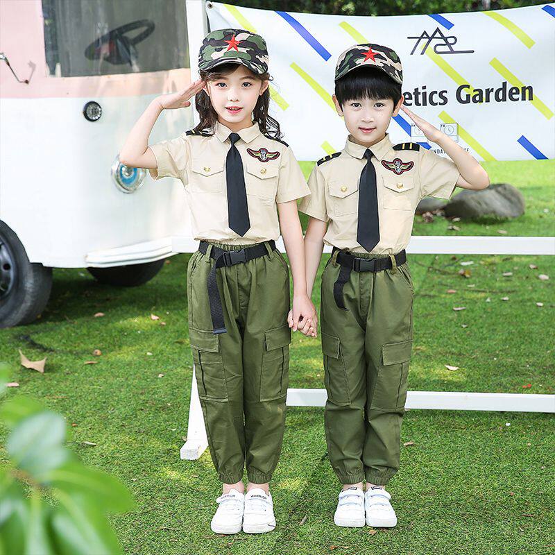 儿童空军套装男女童迷彩夏令营演出服装机长表演中小学生军训服装