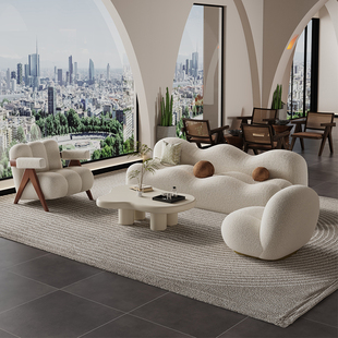 侘寂风布艺沙发创意波浪形网红服装店休息区沙发椅舒适美容院接待