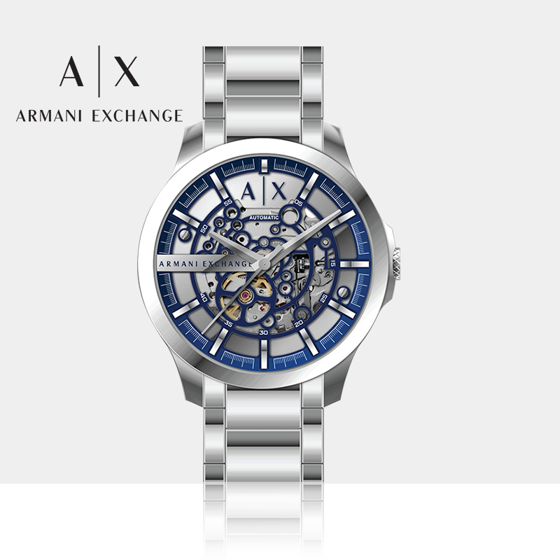 armani阿玛尼全自动机械表男表休闲手表钢带镂空腕表男ax2416