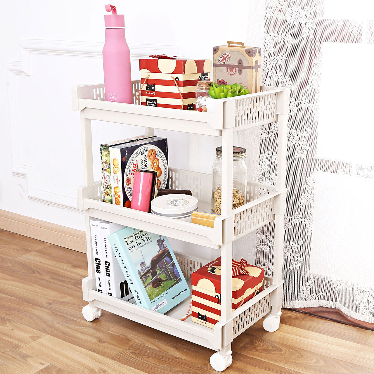 小推车置物架落地多层厨房卧室移动收纳架子塑料卫生间浴室储物架