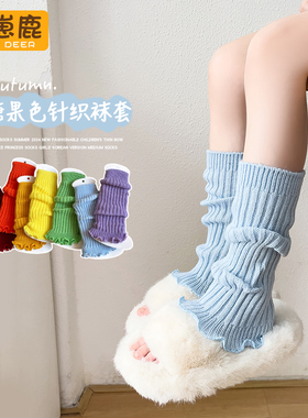 新潮儿童堆堆袜套春秋季女童韩系木耳花边蓝色紫色腿套外穿长筒袜