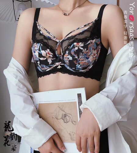 茶茶推荐YBS1290BC大胸显小底围软圈全罩杯性感纯欲国风龙韵花瓷