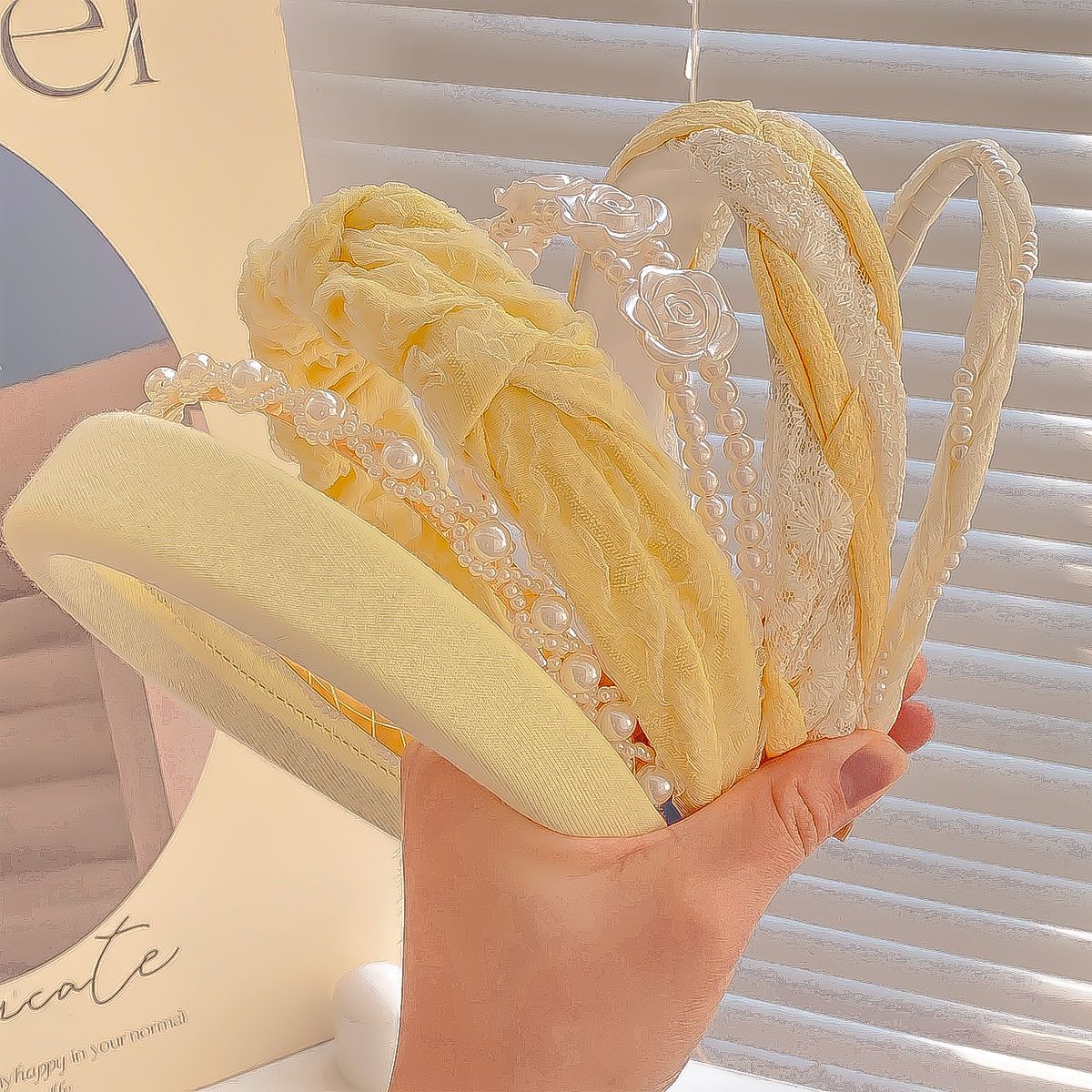 黄色甜美纯色发箍女韩国高级感