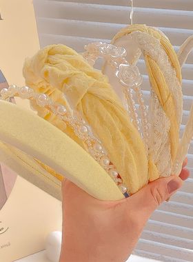 黄色甜美纯色发箍女韩国高级感头窟发窟高颅顶网红发卡头箍女韩版