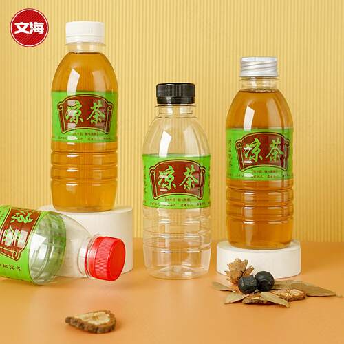 300ml一次性凉茶瓶子食品级pet塑料透明带盖标签打包中草药空瓶