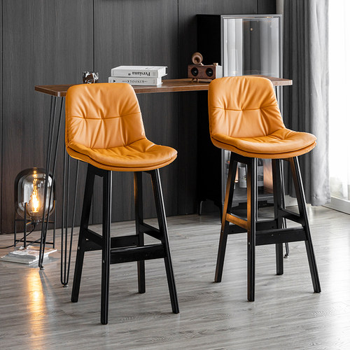 实木奶茶店吧台椅纳帕皮