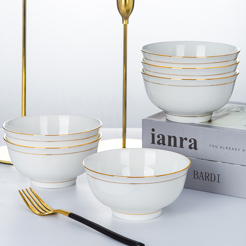 金边中式金钟碗骨瓷家用陶碗粥