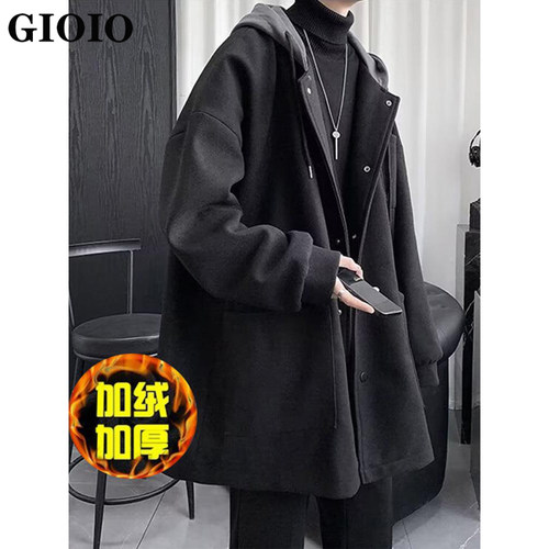 韩系潮牌毛呢大衣男冬季新款