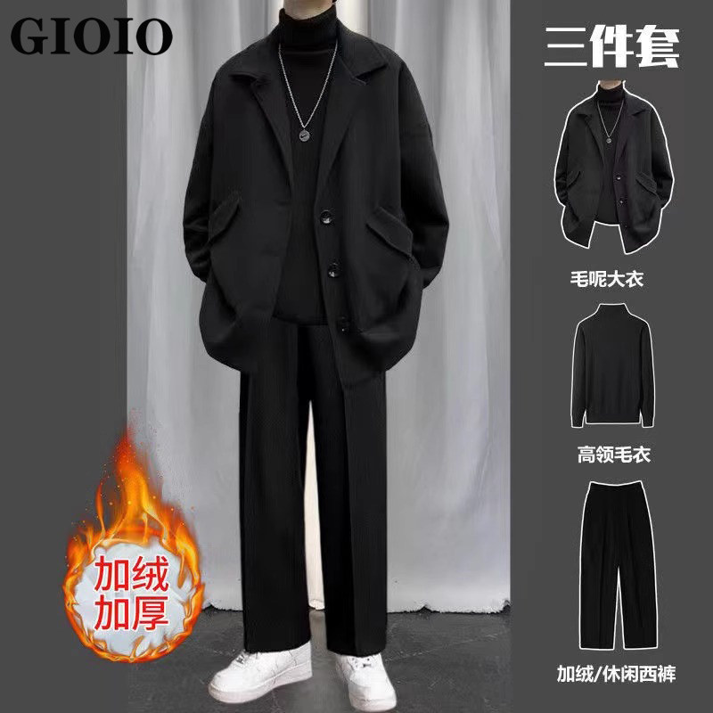 高级感轻熟风套装男士秋冬季2025新款西服呢子外套搭配时尚三件套,男装,休闲运动套装,淘宝优惠券,粉丝福利购,淘宝优惠卷