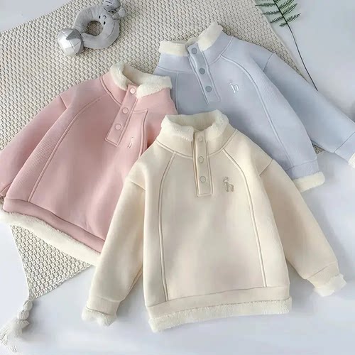 新款冬季保暖休闲风女童上衣卫衣加绒加厚款亲子装开学洋气半高领