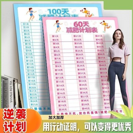 减肥打卡记录表冰箱运动自律神体重表60天冰100天计划表墙贴饮食打卡规划目标每日任务表器