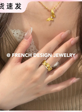 法国优雅轻奢小众高级手饰品 S925纯银 拉丝闪钻桂花戒指浪漫精致