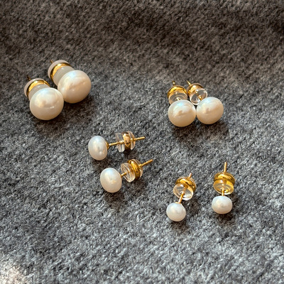 小米珠迷你澳白天然淡水馒头珍珠耳钉女2025新款爆款耳环纯银