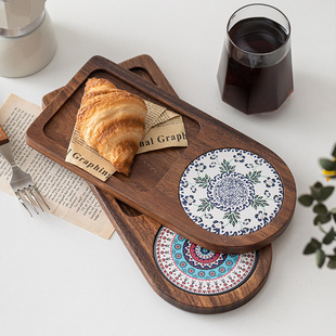 爆品实木托盘日式 早餐咖啡放茶水杯盘干泡茶盘下午茶具面包点心甜