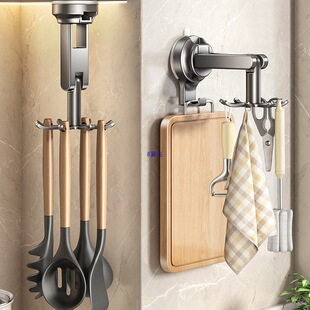 爆品天地鱼厨房旋转吸盘挂钩置物架锅铲勺子铲子挂架免打孔厨具收