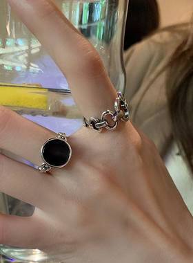 日韩新品个性黑圆戒指戒指/指环