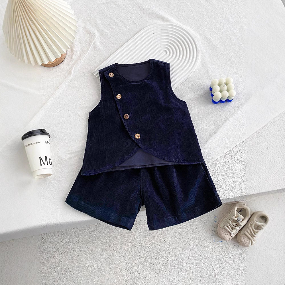 爆品男童秋款套装春秋季新品韩版灯芯儿童纯色条绒气质马甲_中裤2