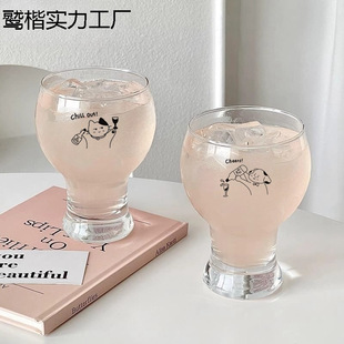 爆品卡通玻璃杯高颜值啤酒杯稀奇古怪家用高脚杯果汁饮料杯水杯子
