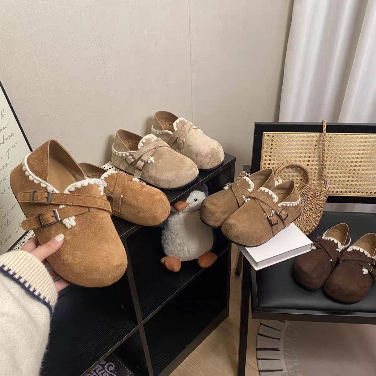 爆品厚底内增高超火一脚蹬勃肯鞋女秋季全包刺绣两穿单鞋女