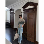 冰丝网纱T恤女宽松洋气上衣 高级感晕染长袖 美式 春夏新款