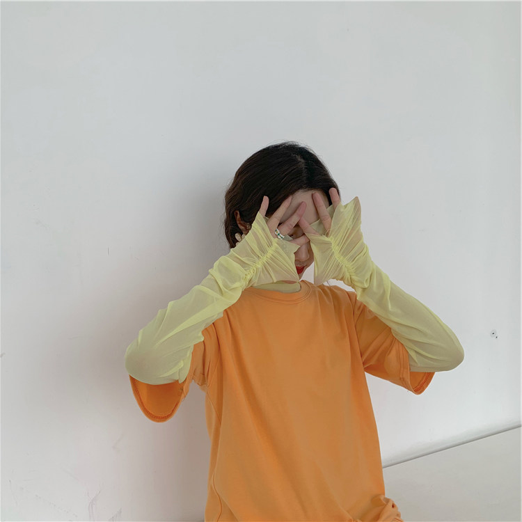 蕾丝打底衫女防晒衫新品糖果色超仙大码半高领网纱内搭薄款打底衫