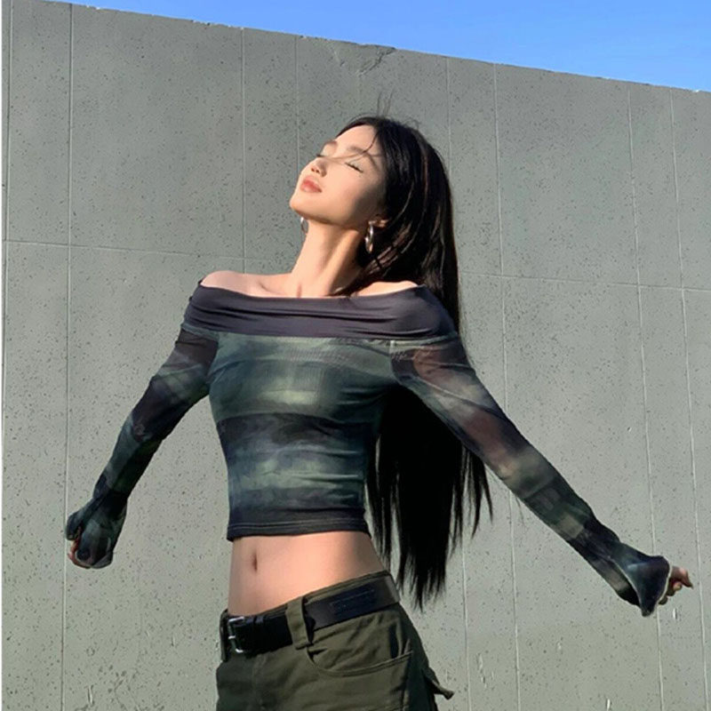 一字肩弹力网纱防晒罩衫t恤女夏季喇叭袖显瘦修身体恤甜辣小上衣,女装/女士精品,蕾丝衫/雪纺衫,淘宝优惠券,粉丝福利购,淘宝优惠卷