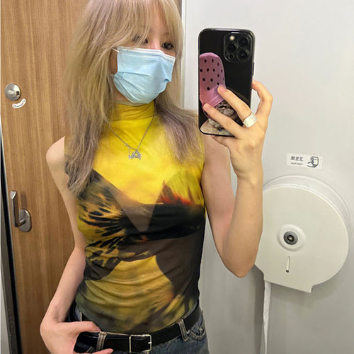 欧美辣妹性感修身网纱背心上衣女