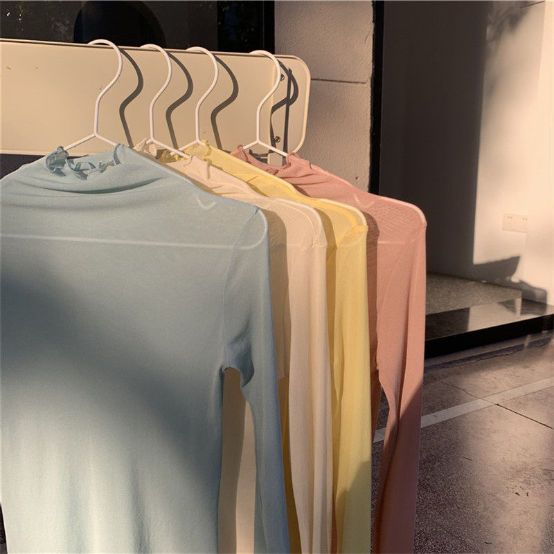 蓝色网纱打底衫女长袖百搭波浪边韩国软奶蓝秋冬内搭洋气小衫上衣,女装/女士精品,蕾丝衫/雪纺衫,淘宝优惠券,粉丝福利购,淘宝优惠卷