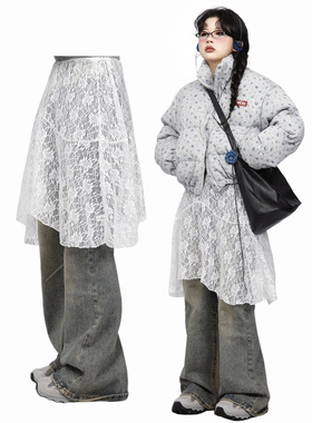 复古蕾丝半身裙叠穿百搭小众设计不规则低腰打底下摆裙子