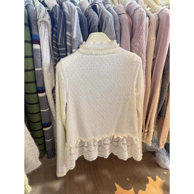 韩系复古蕾丝花边打底衫上衣新款