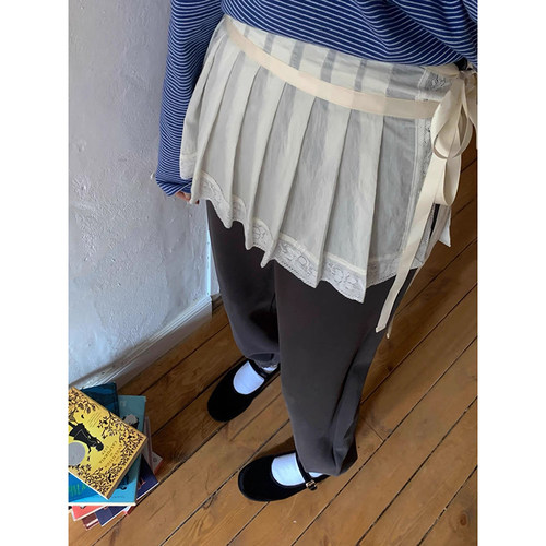 叠穿蕾丝百褶裙帘百搭半身裙韩系