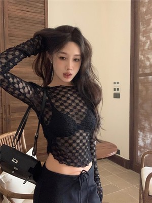 新款性感辣妹设计网纱T恤女上衣