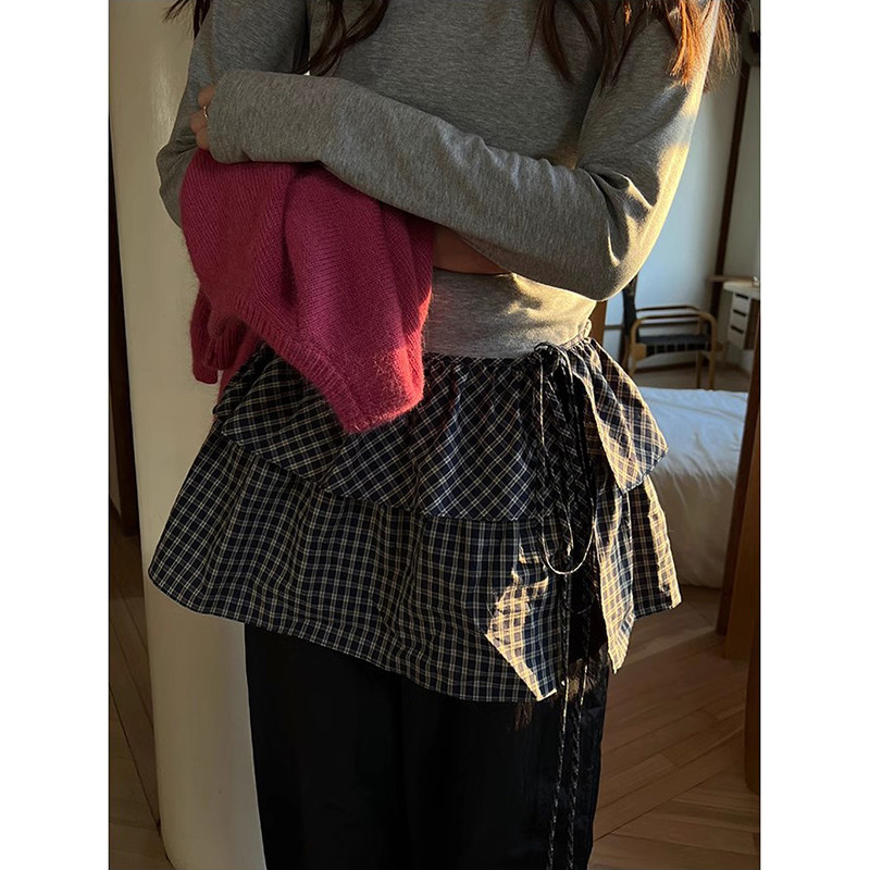 格子蓬蓬裙短裙半身裙芭蕾少女风